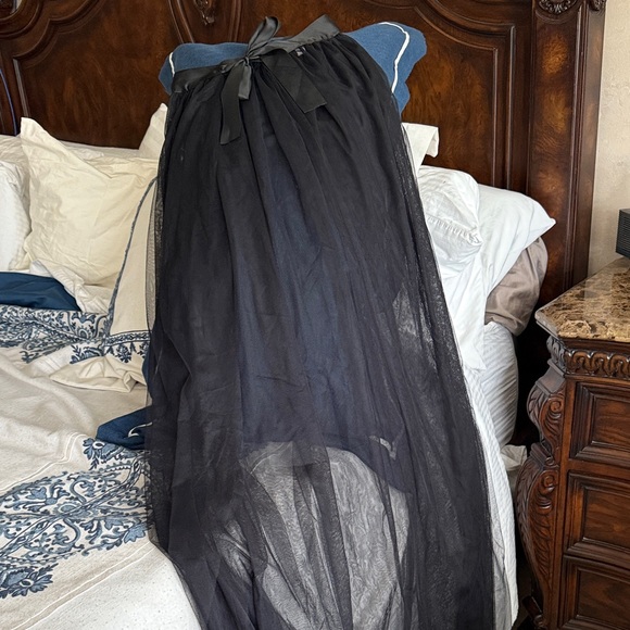 Black Sheer tulle double ties with black satin ribbon waist 22” ties 14” Skirt - Picture 1 of 7